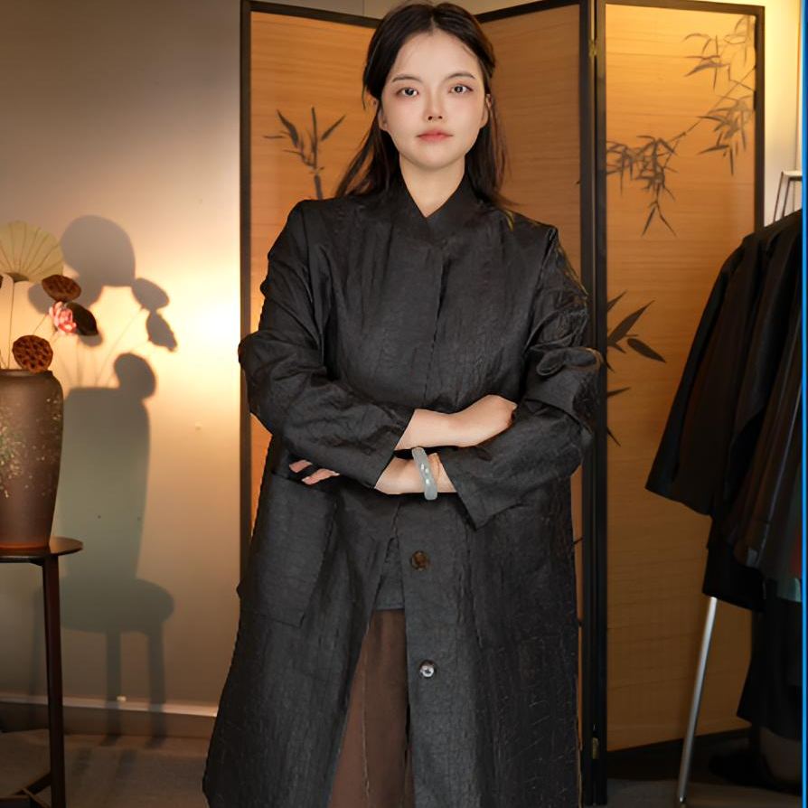 一品香云纱 秋季新款桑蚕丝香云纱长款风衣外套