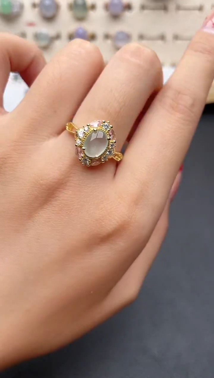 【闪购商品】翡翠戒指银S925镶嵌一物一证一礼盒