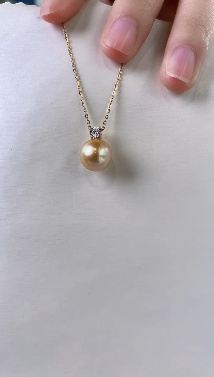 【闪购商品】海水珍珠吊坠(不含链)18K金镶嵌11-12南洋金珍珠吊坠