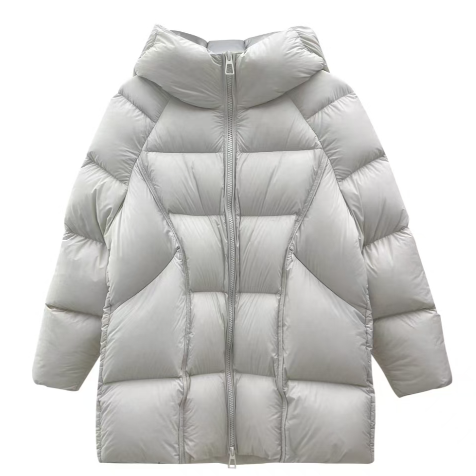 【诗诗】中长款鹅绒服连帽肤感羽绒服