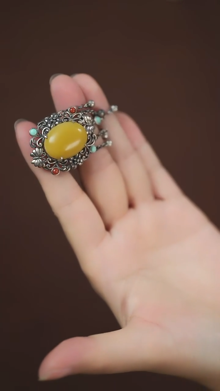 未镶嵌琥珀耳饰蛋面戒指@@j168