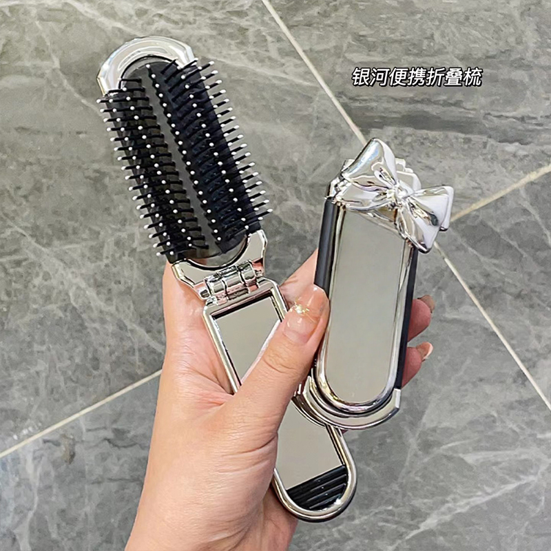 便携折叠气囊梳与化妆镜两用一体镜梳