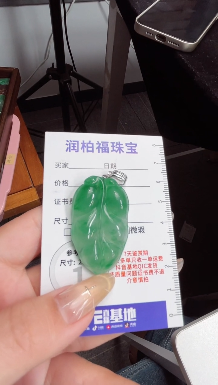 吊坠(不含链)银S925镶嵌石英质玉（非洲翠）叶子26.670