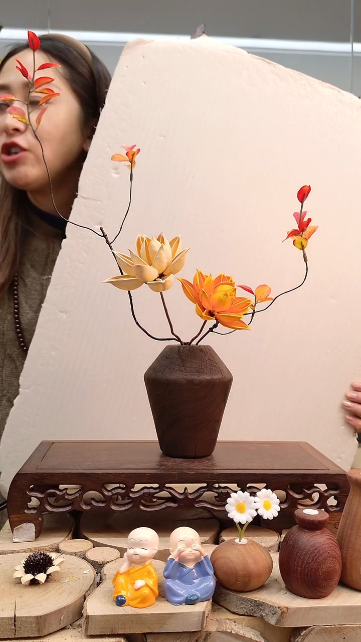 木实木花瓶配花一套