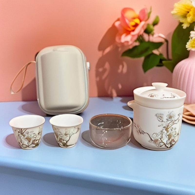 KK0282-玉兰花旅行套旅行茶具露营户外旅游便携式白瓷简约日式