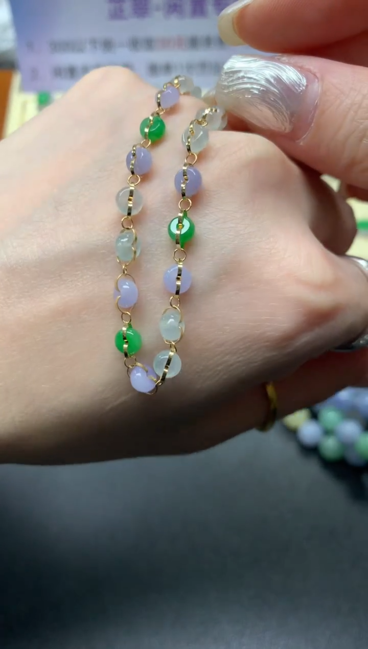 【闪购商品】翡翠手链18K金镶嵌手链|1600+160