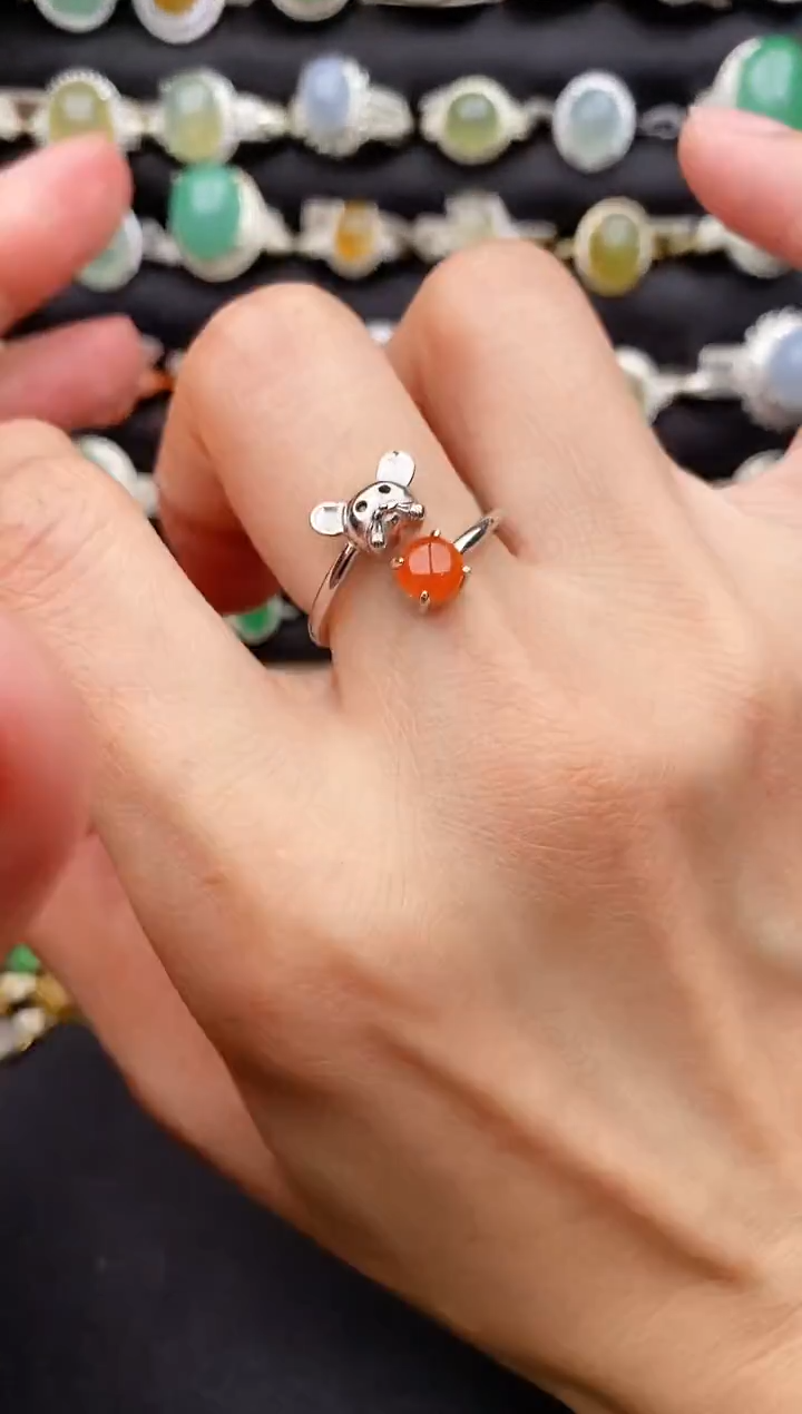 【闪购商品】翡翠戒指银S925镶嵌缅甸天然A货翡翠11   3-6