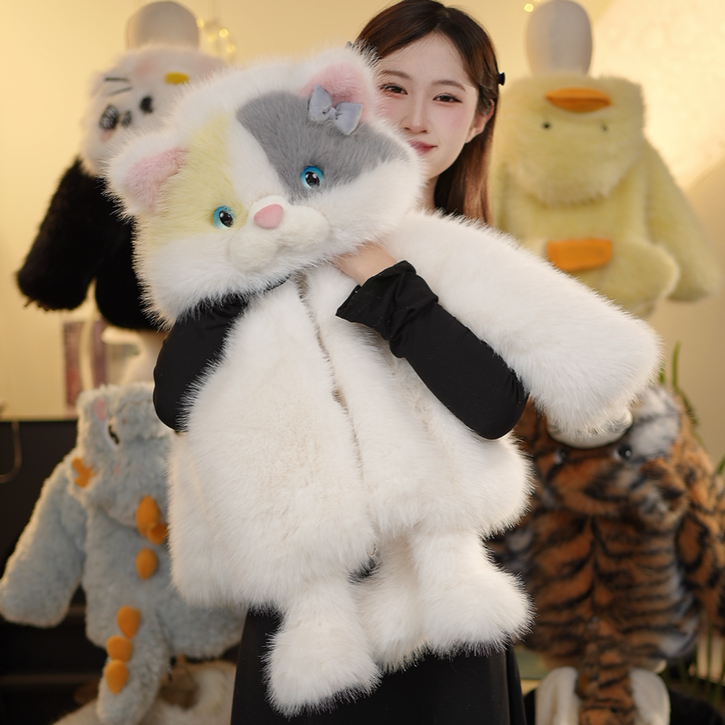 MQ亲子男女童冬款毛绒毛茸茸萌宝猫甜心草草冬季保暖加厚外套