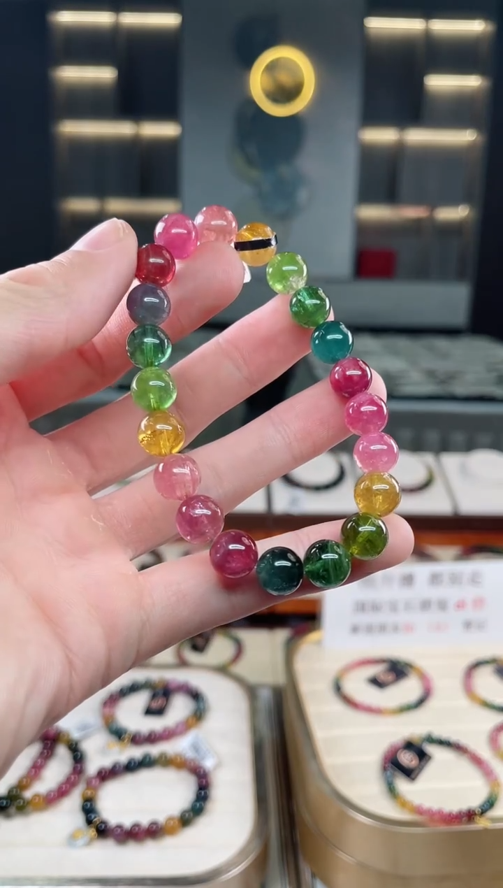 未镶嵌冰透净体老矿碧玺色标单圈手串9mm+碧玺多样性发一条xion