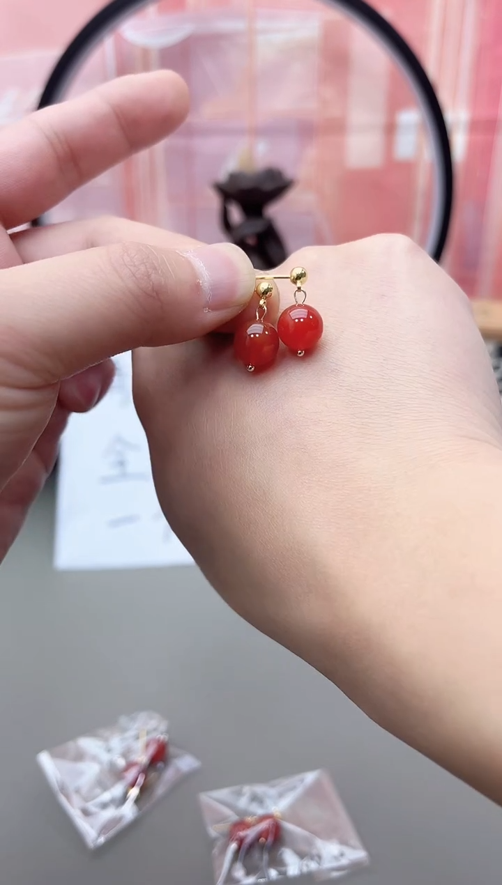 银S925镶嵌耳坠玛瑙/玉髓m301