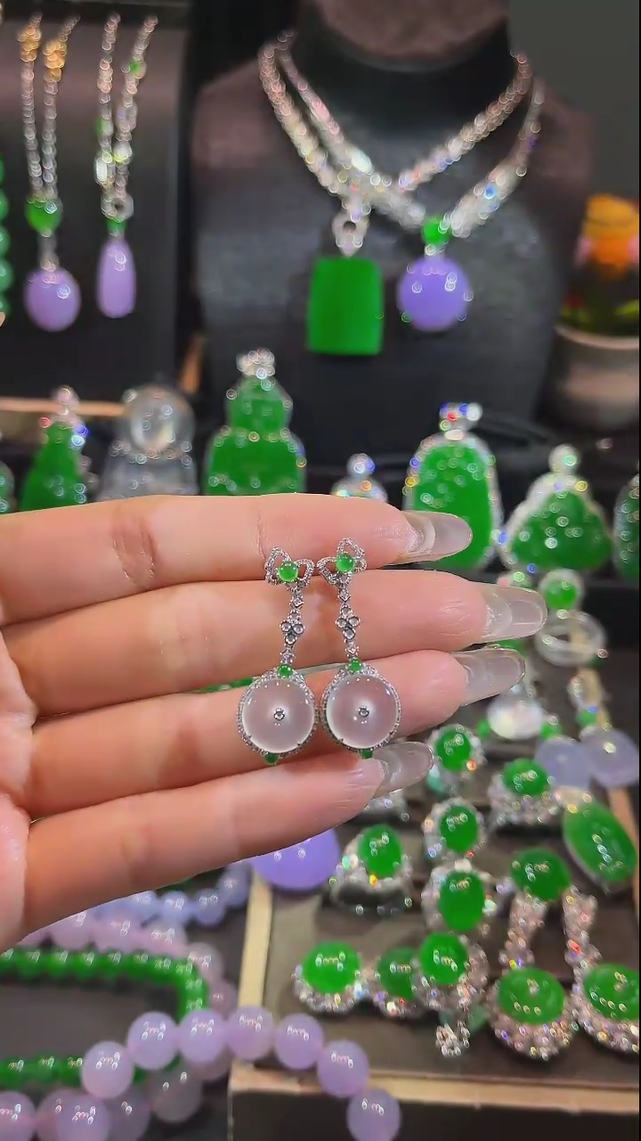 【闪购商品】翡翠耳坠18K金镶嵌耳坠