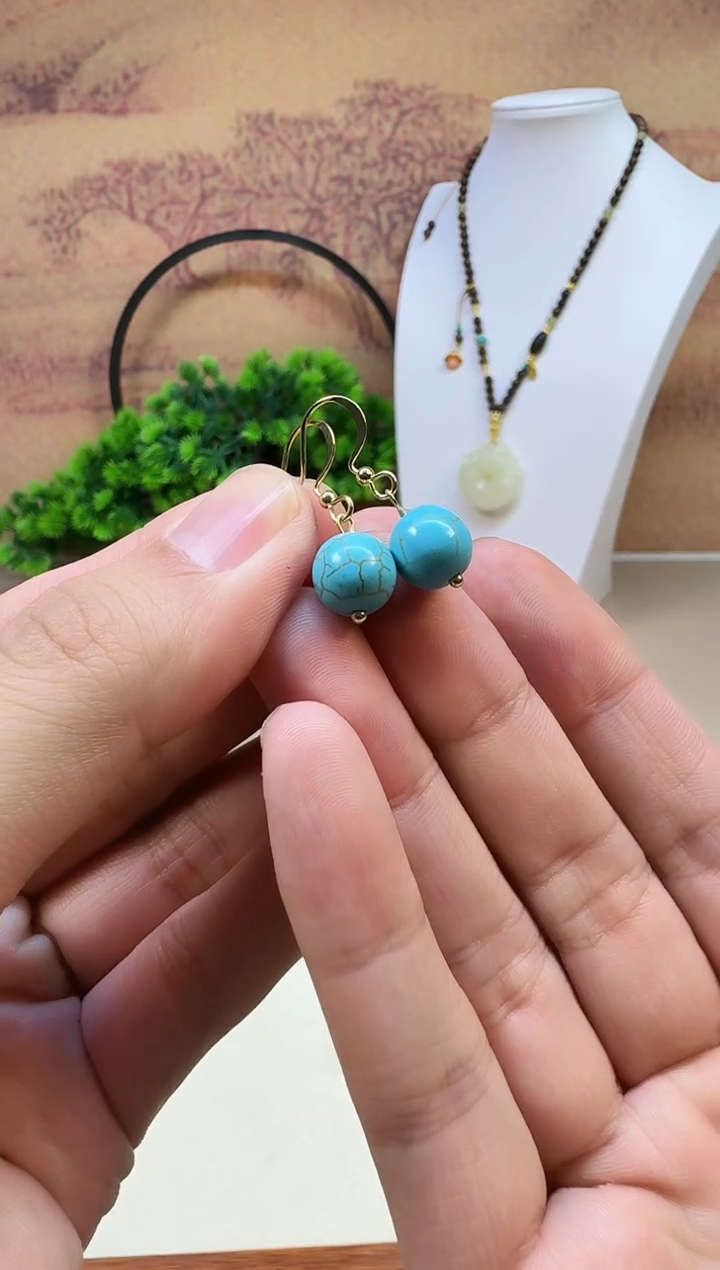 14K金镶嵌耳钉玛瑙/玉髓E03 