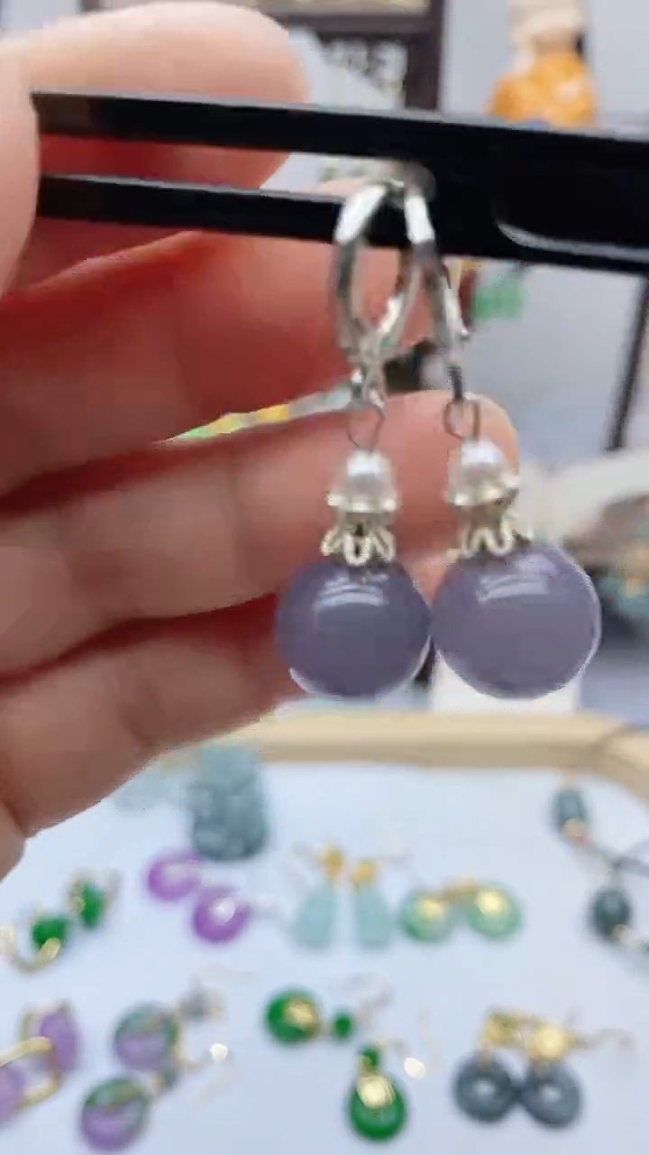 和田玉银S925镶嵌耳饰124