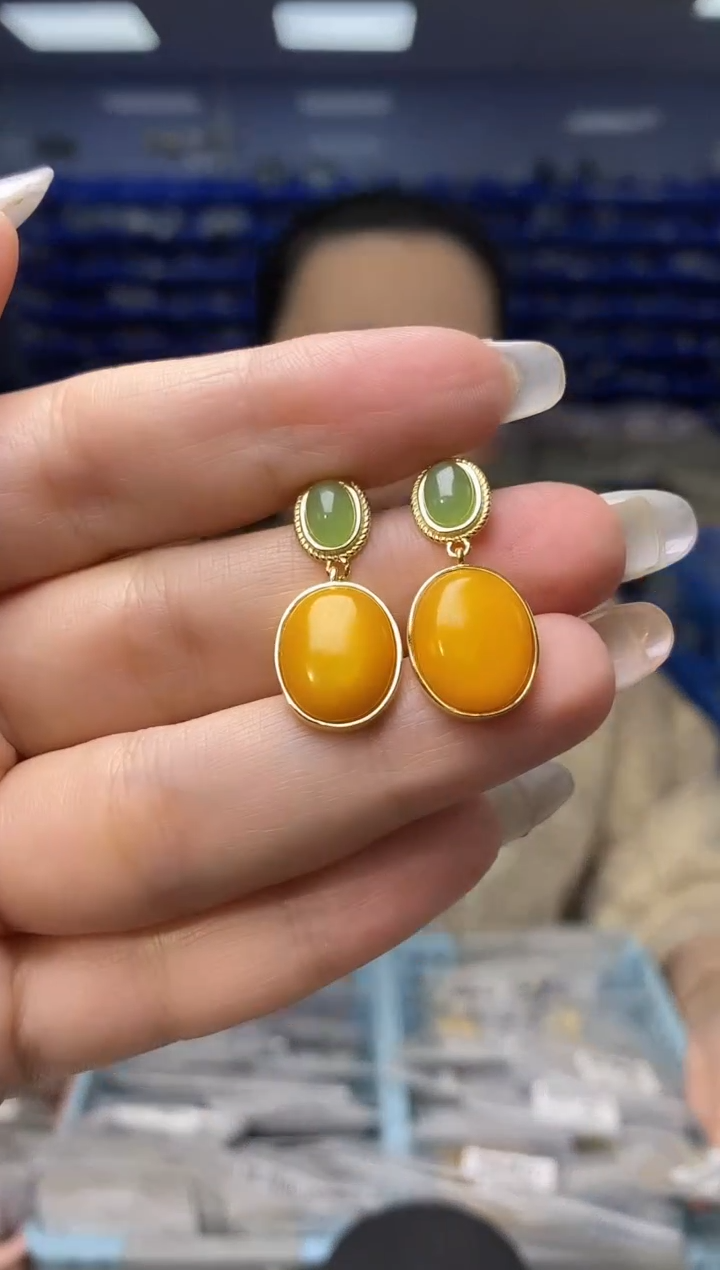 银S925镶嵌蜜蜡裸石EZ4841