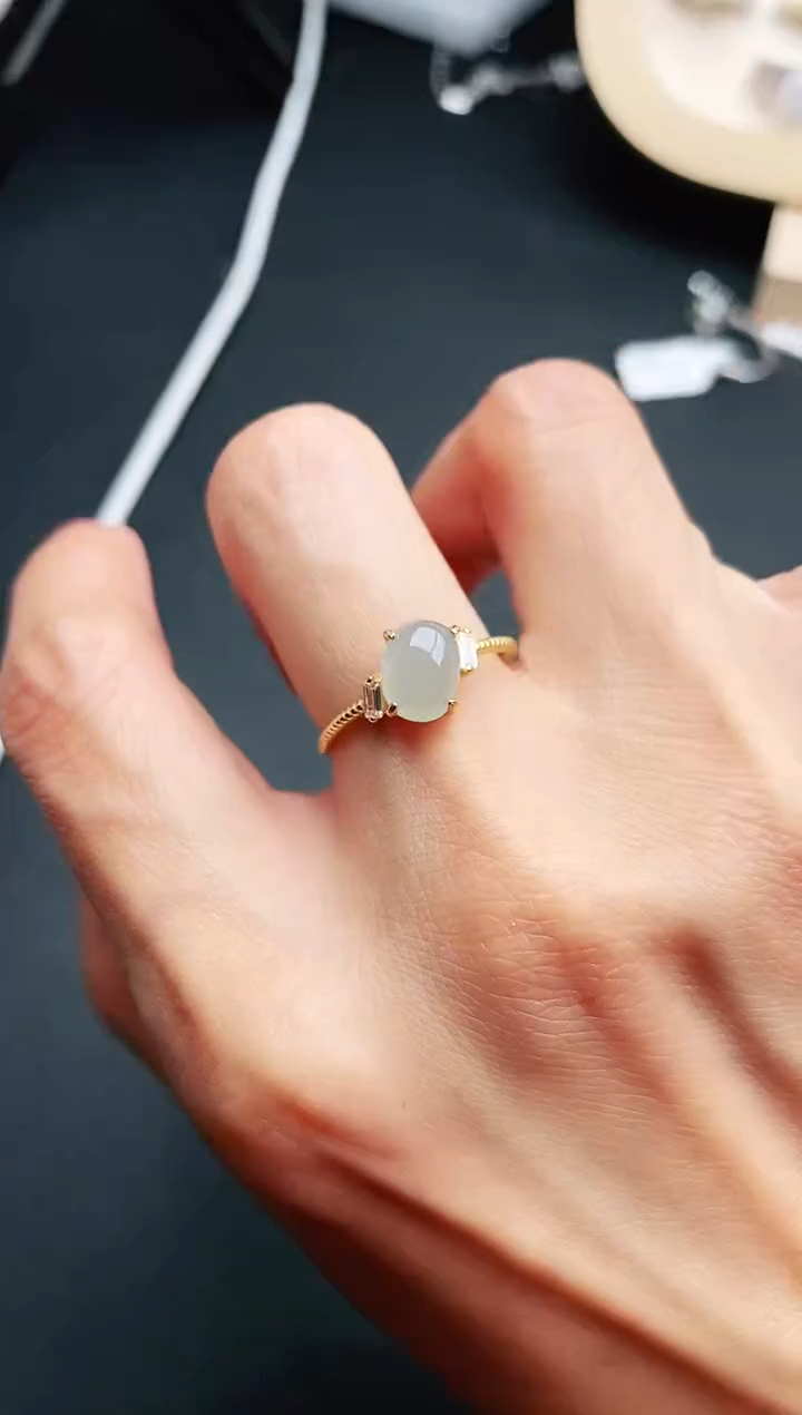 【闪购商品】翡翠戒指银S925镶嵌天然缅甸A货翡翠444   3-2