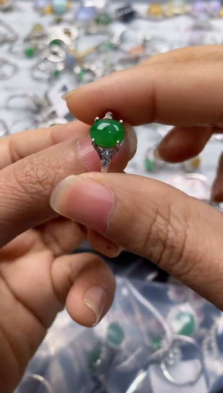 银S925镶嵌戒指翡翠55-9