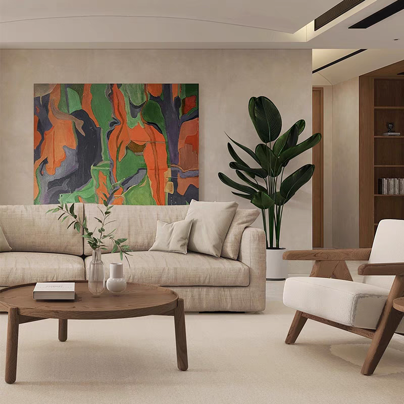 贝义多巴胺美拉德配色后现代艺术画侘寂风客厅玄关挂画卧室抽象画