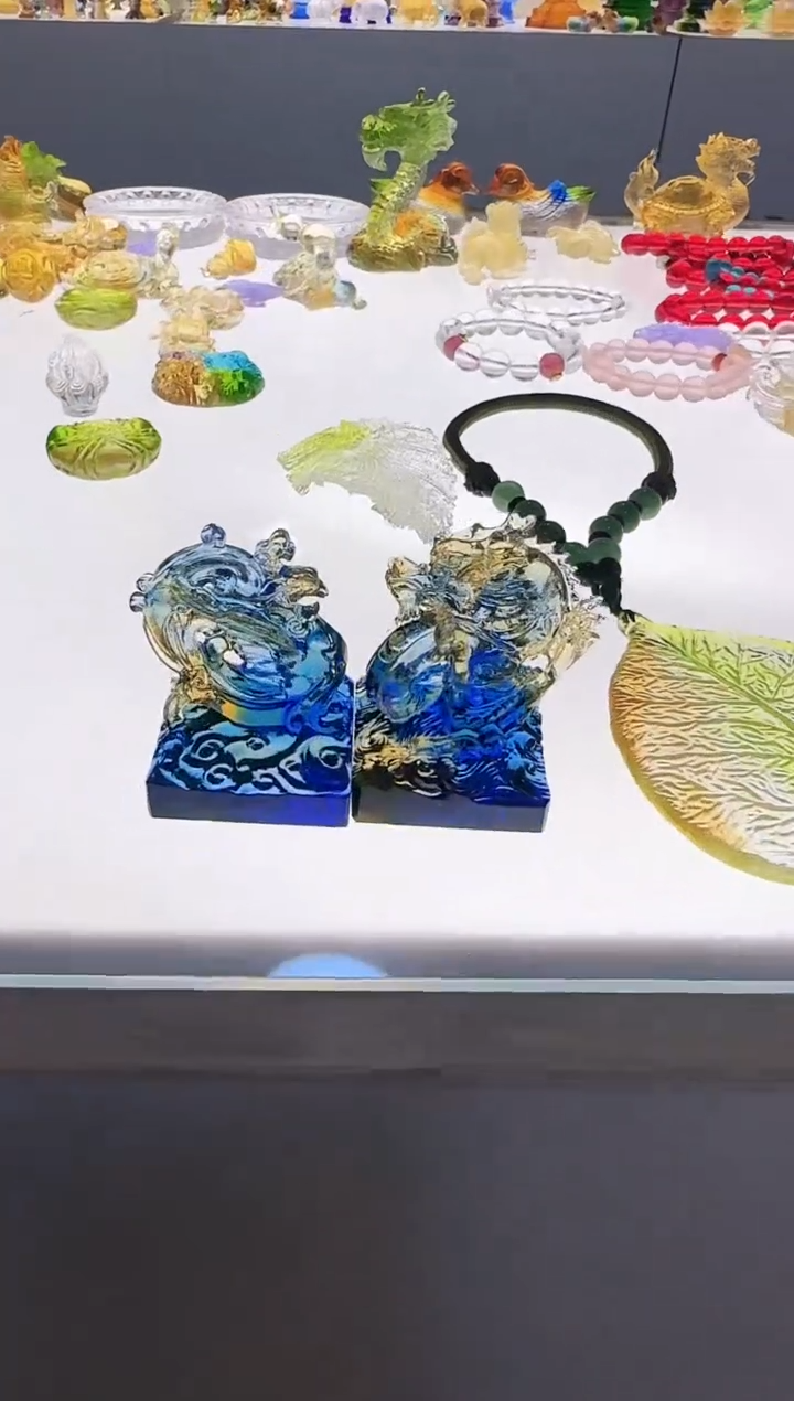 手工艺品琉璃龙凤呈祥印章一对