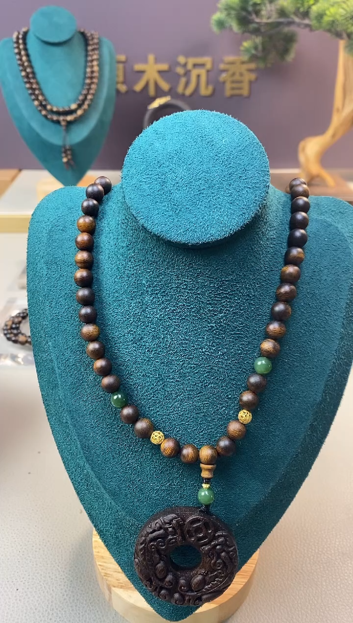 【闪购商品】沉香手串Z沉水紫棋08三圈+白棋沉香木雕貔貅环