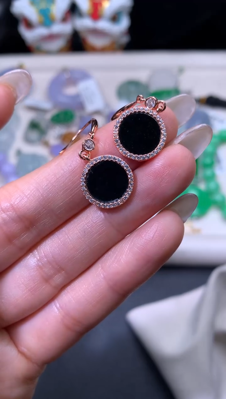 银S925镶嵌翡翠耳饰翡翠