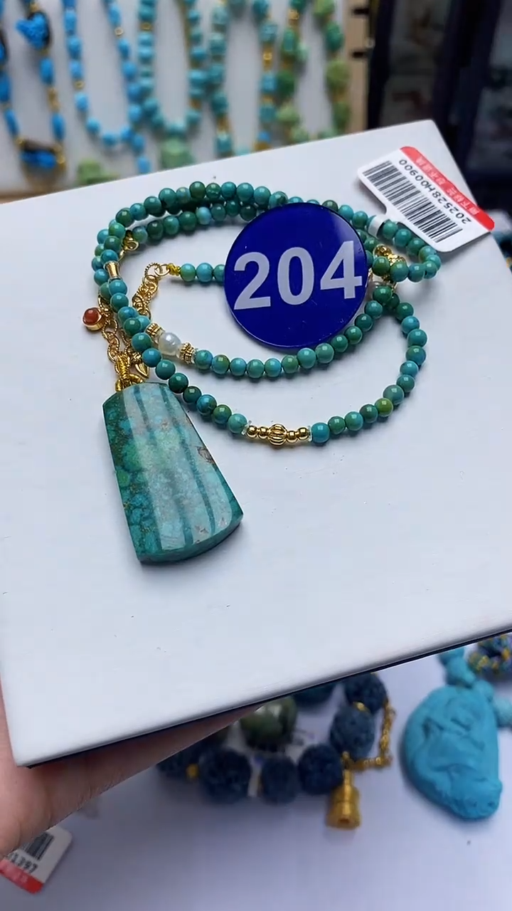绿松石银S925镶嵌项链204