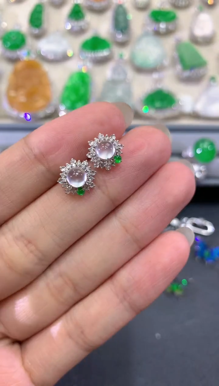 【闪购商品】翡翠耳饰18K金镶嵌q16多样性一件发货