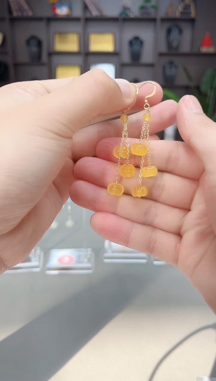 未镶嵌耳饰玛瑙/玉髓南瓜流苏