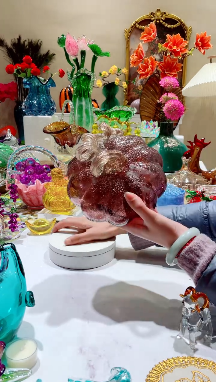 【闪购商品】琉璃手工艺品紫色撒金南瓜  微瑕