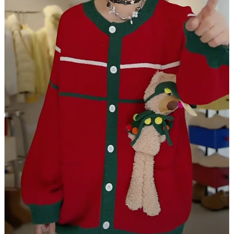 【济州岛】立体小熊玩偶圣诞款针织开衫