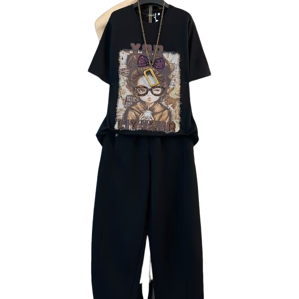 大维罗依DTT秋季新款欧货眼睛女孩印图大衫＋941款休闲弯刀裤