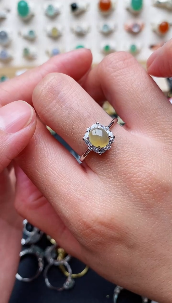 【闪购商品】翡翠戒指银S925镶嵌天然翡翠 444  5+