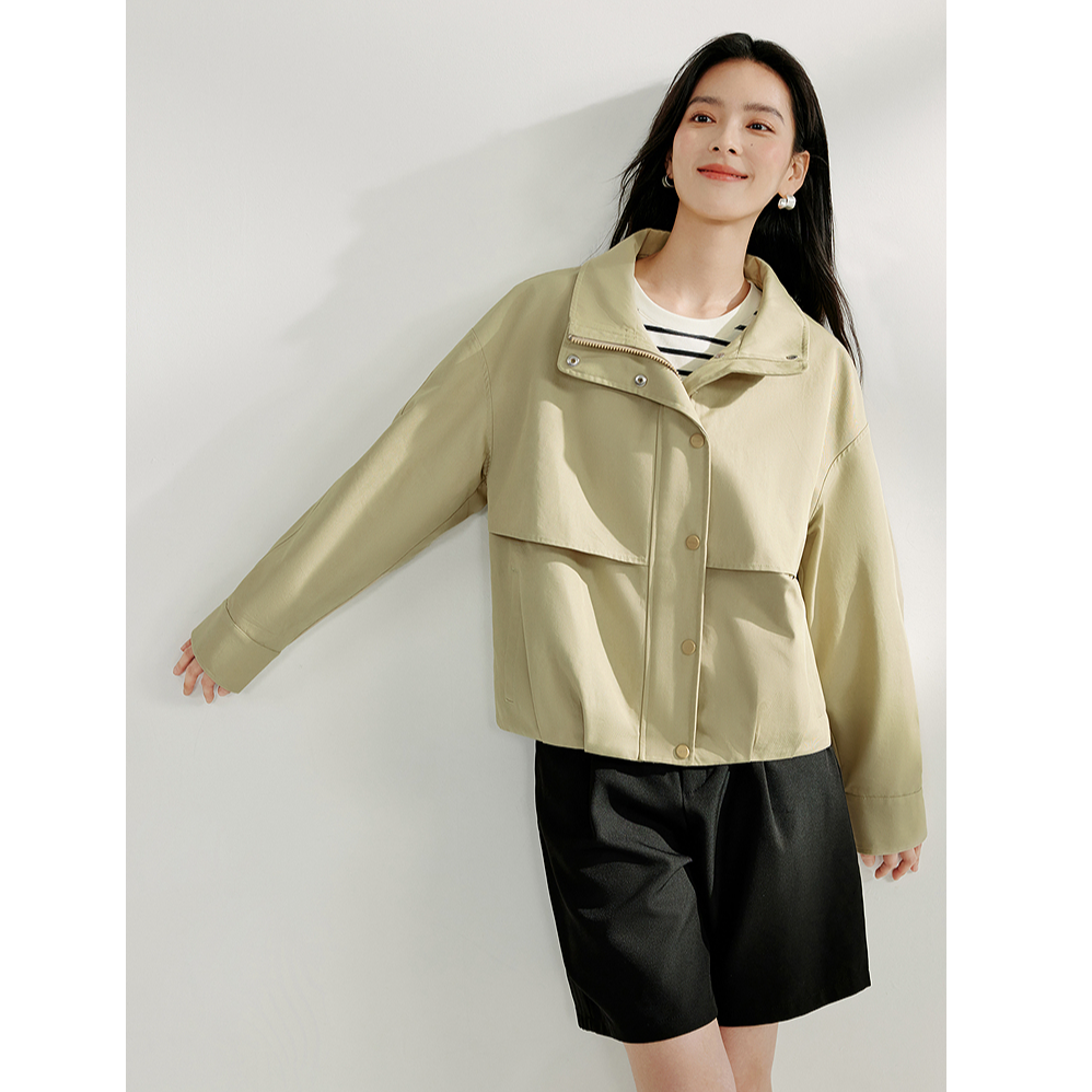 【欧若风】茵曼秋季休闲户外运动立领短款外套宽松落肩袖上衣女