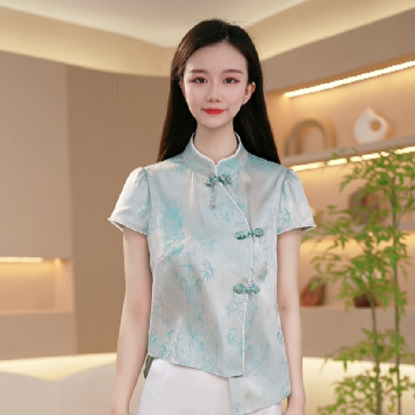 时尚新款国风优雅气质显瘦复古女装新中式盘扣套装两件套M-4XL