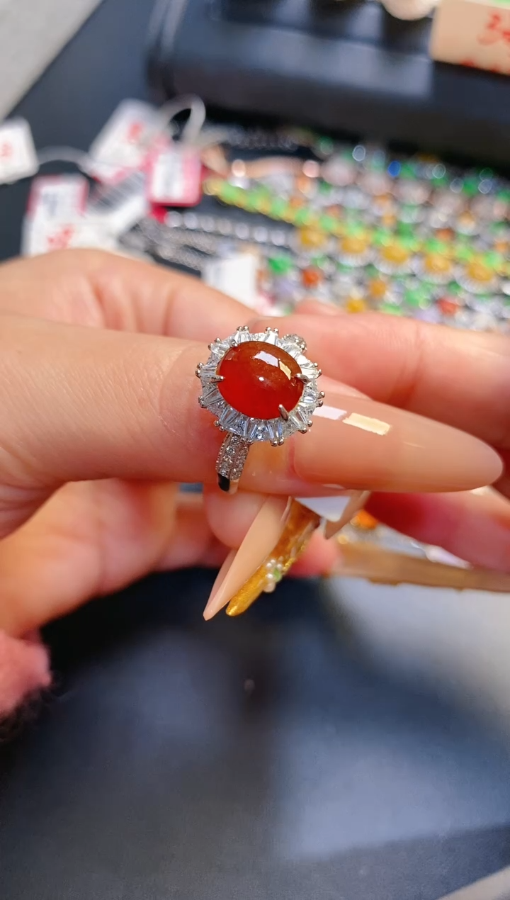 银S925镶嵌戒指翡翠天然