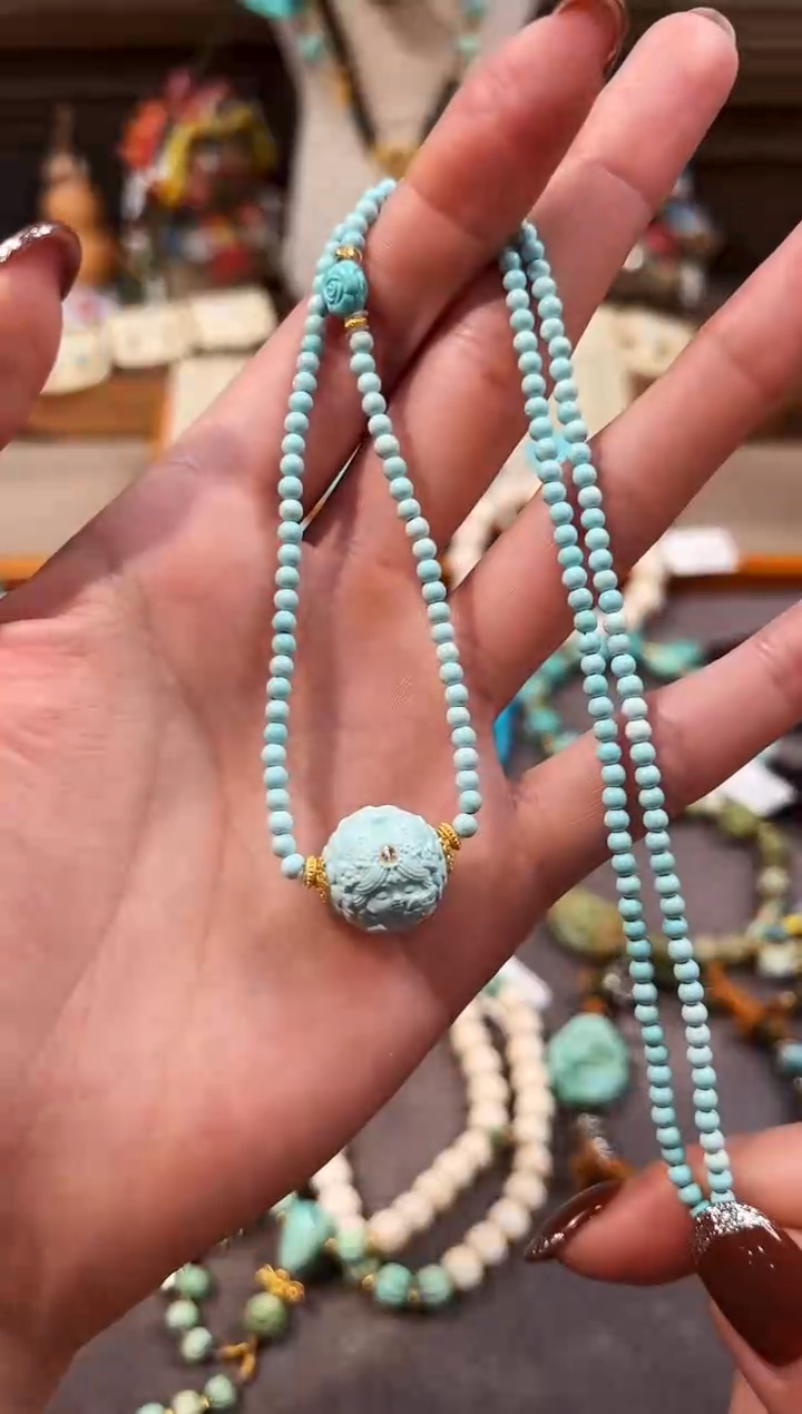 18K金镶嵌绿松石颈饰扎基拉姆圆珠项链