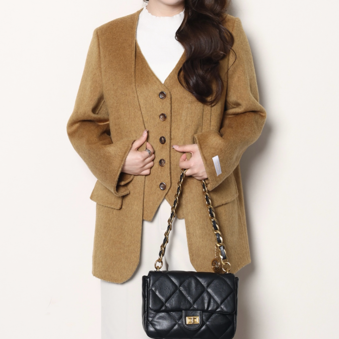 QC-三妮【茶野秋道】微胖大码女秋冬气质短款双面呢大衣 ZY24051