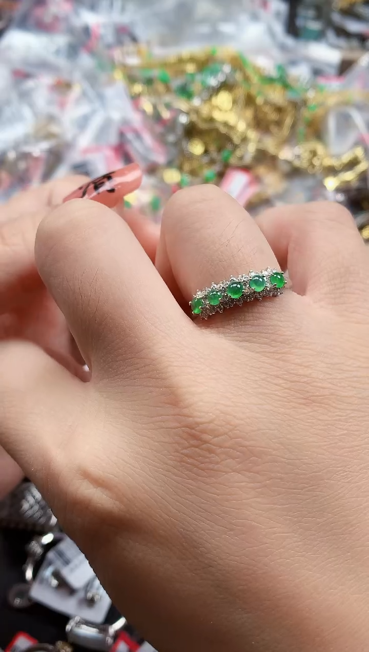 银S925镶嵌戒指翡翠天然A货缅甸翡翠