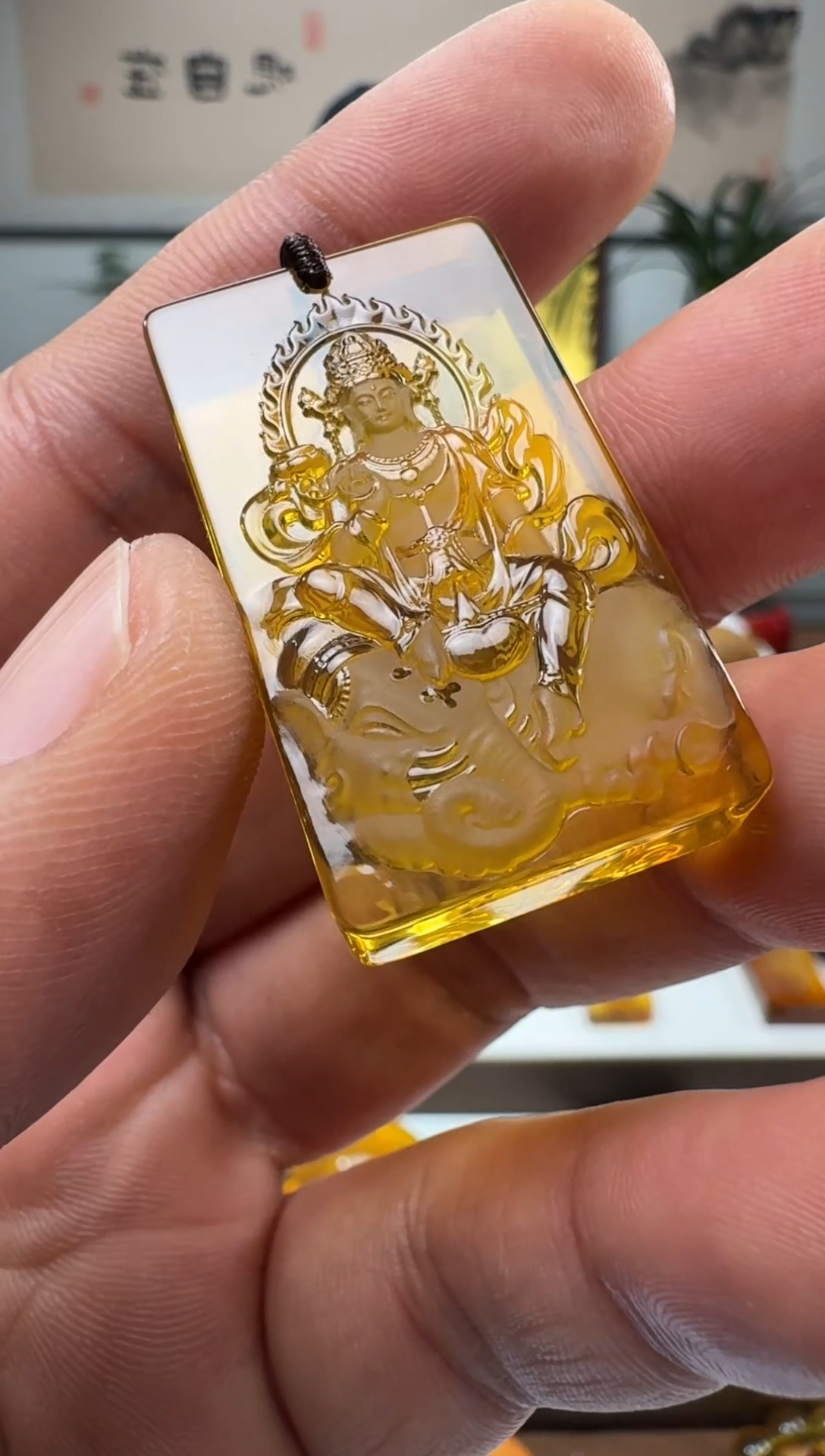 【闪购商品】琥珀颈饰未镶嵌缅甸琥珀普贤方牌吊坠