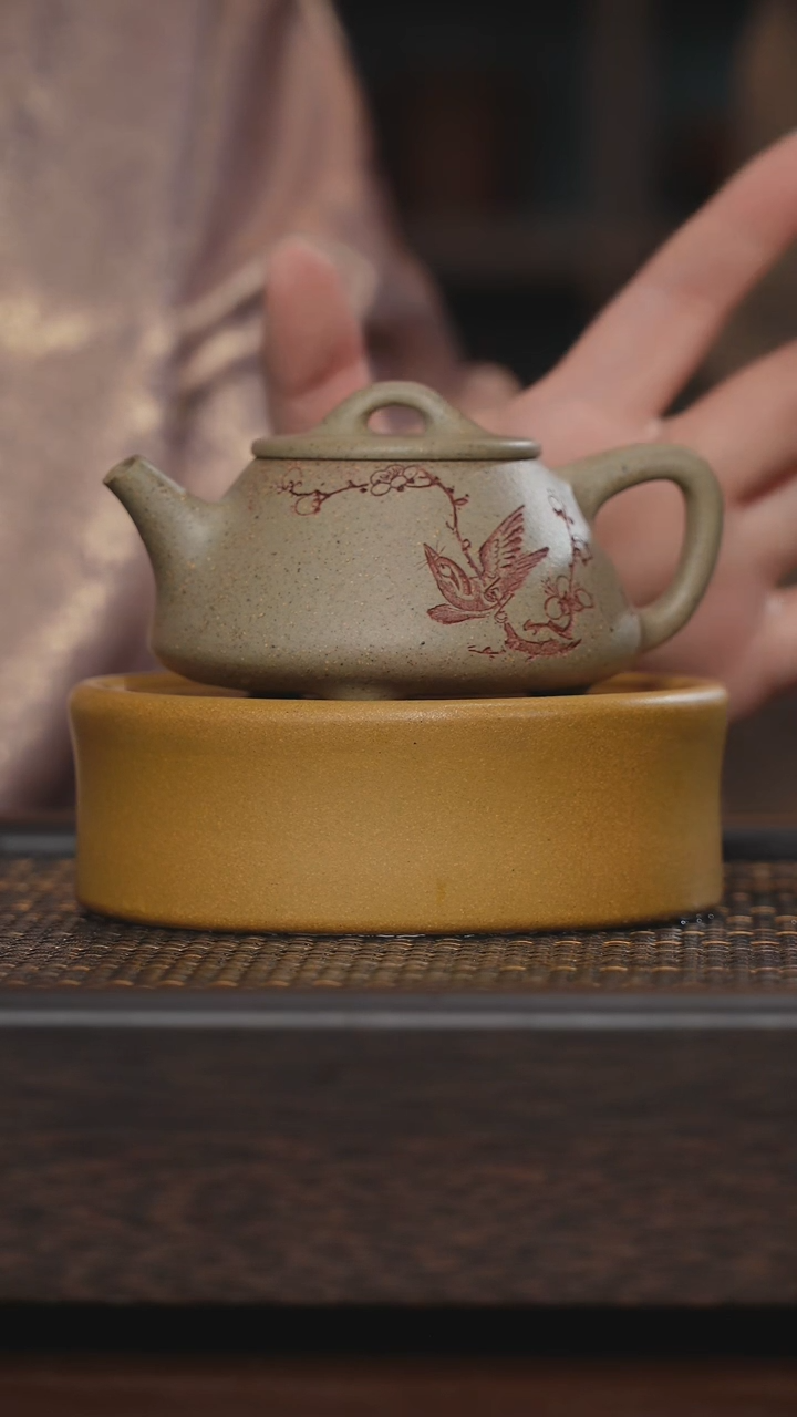 【闪购商品】紫砂茶杯非遗茶器-梅鸟石瓢（壶承）