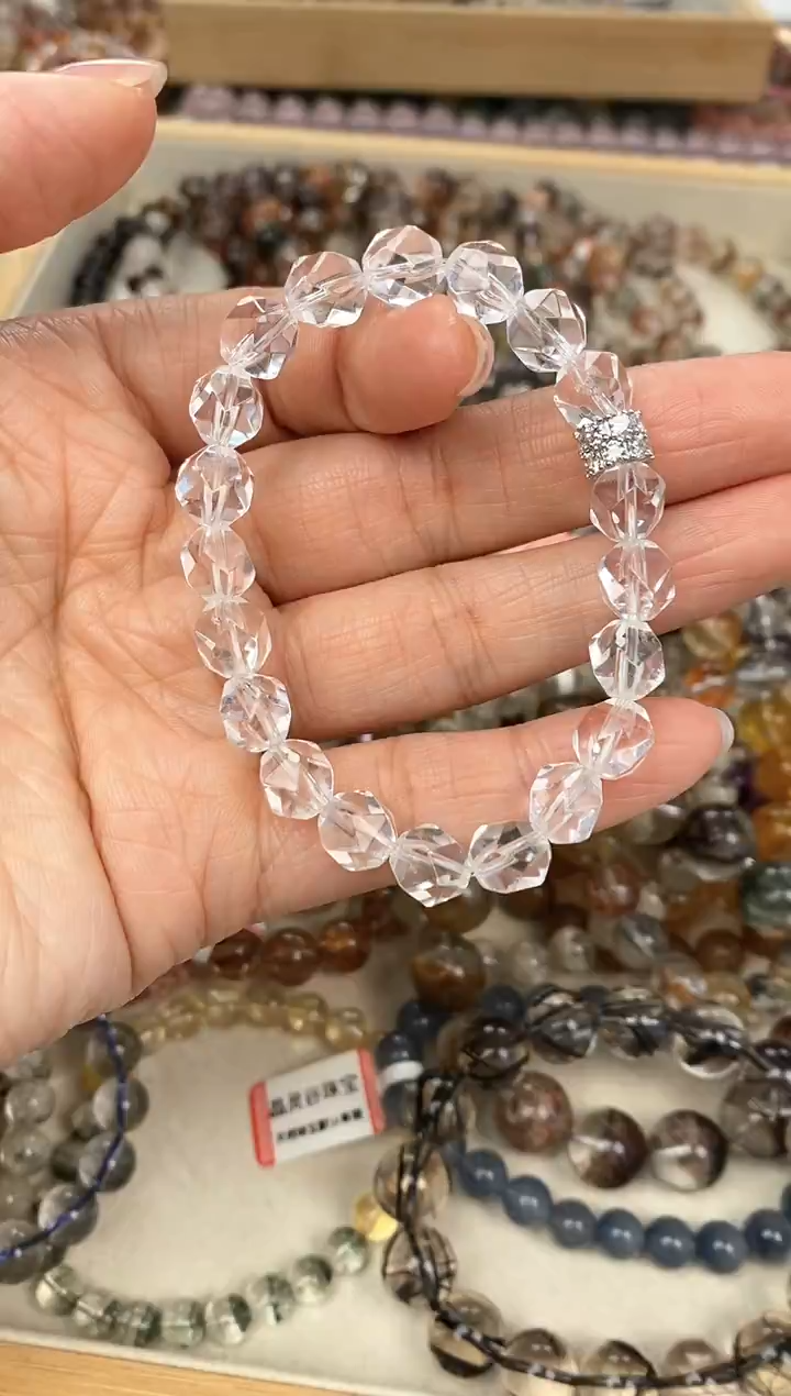 银S925镶嵌手链水晶白水晶钻石切面 8