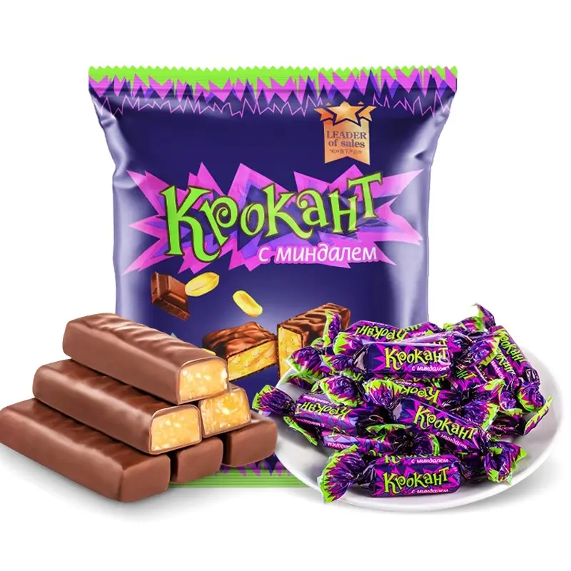 俄罗斯原装进口KDV巧克力花生扁桃仁碎夹心糖香醇紫皮糖喜糖500克