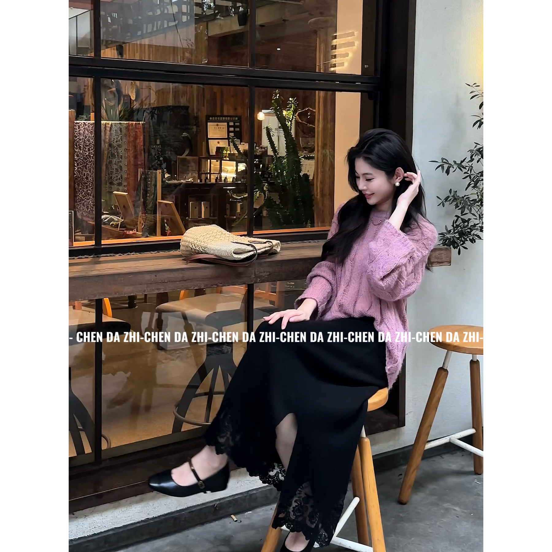 【大只定制】秘密花园 秋冬长袖粉紫色圆领套头针织毛衣5QZYY10635