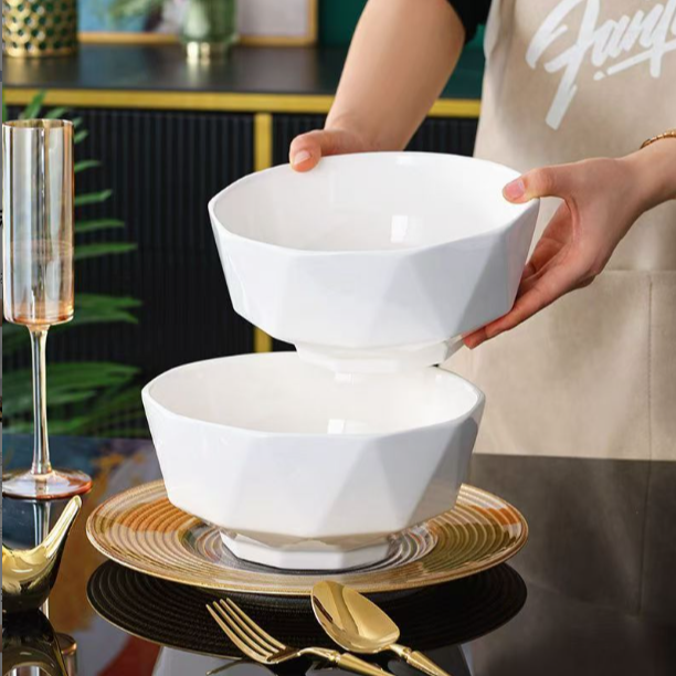 2只装8英寸汤碗同款北欧轻奢餐具家用饭碗钻石碗盘套装陶瓷简约