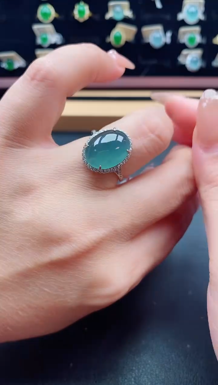 银S925镶嵌戒指翡翠1
