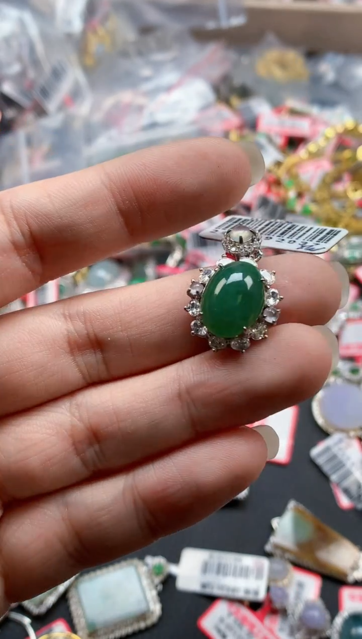 银S925镶嵌戒指翡翠天然A货缅甸翡翠