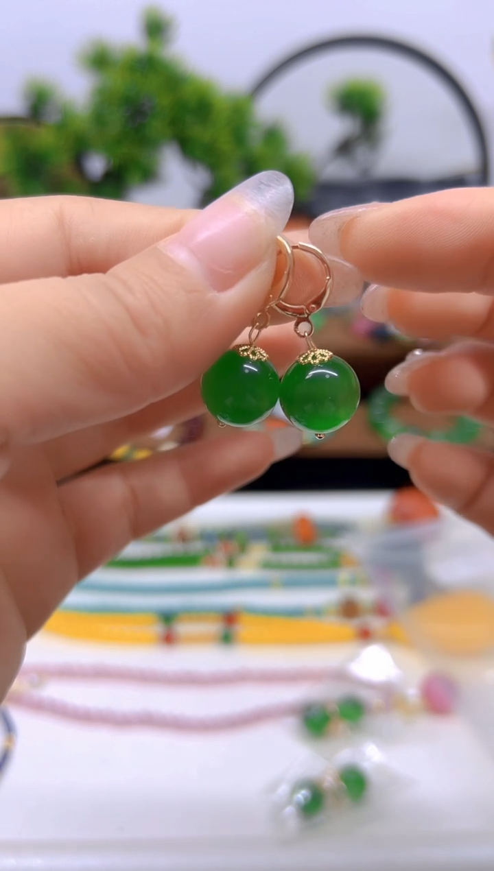 【闪购商品】碧玺猫眼耳饰14K金镶嵌耳饰E608