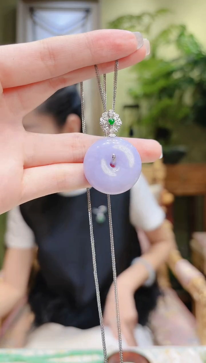 【闪购商品】翡翠颈饰18K金镶嵌紫平安扣翡翠吊坠