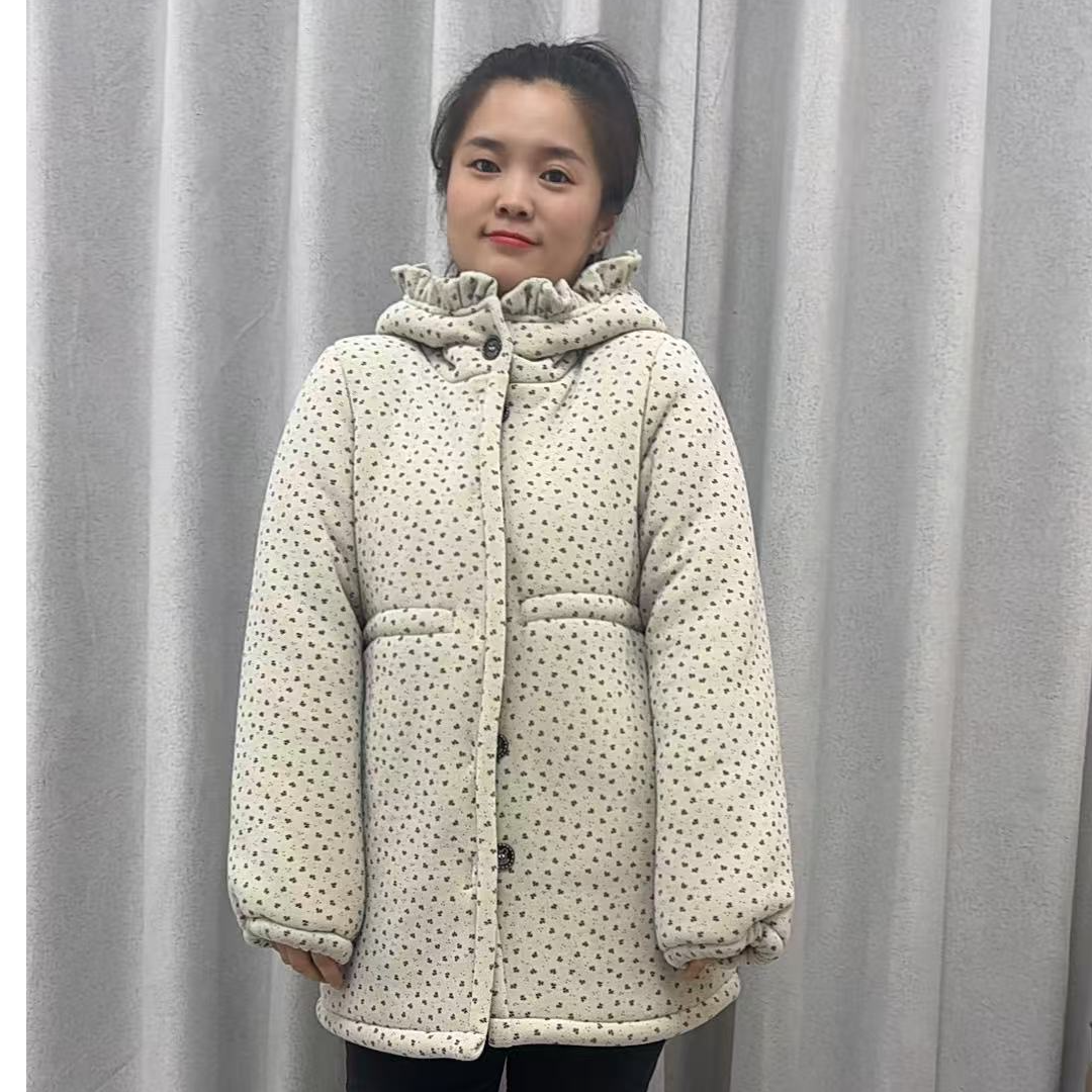 新款冬季收腰短款围裙加厚罩衣连帽棉服厚棉袄家居服妈妈装干活穿