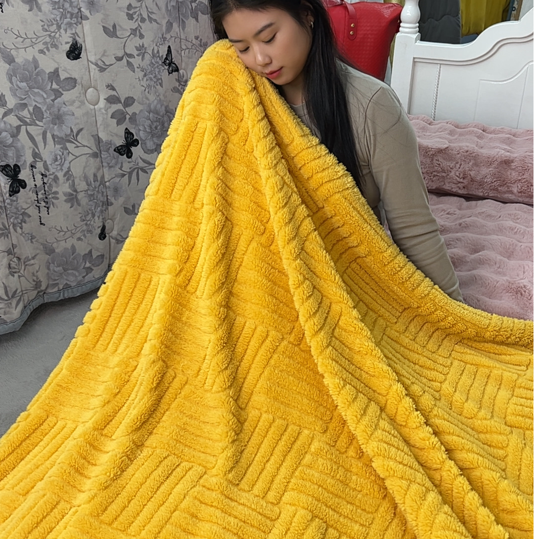【双人款纯色】黄色秋冬舒适牛奶绒加大加厚毛毯被子超柔奶绒加厚