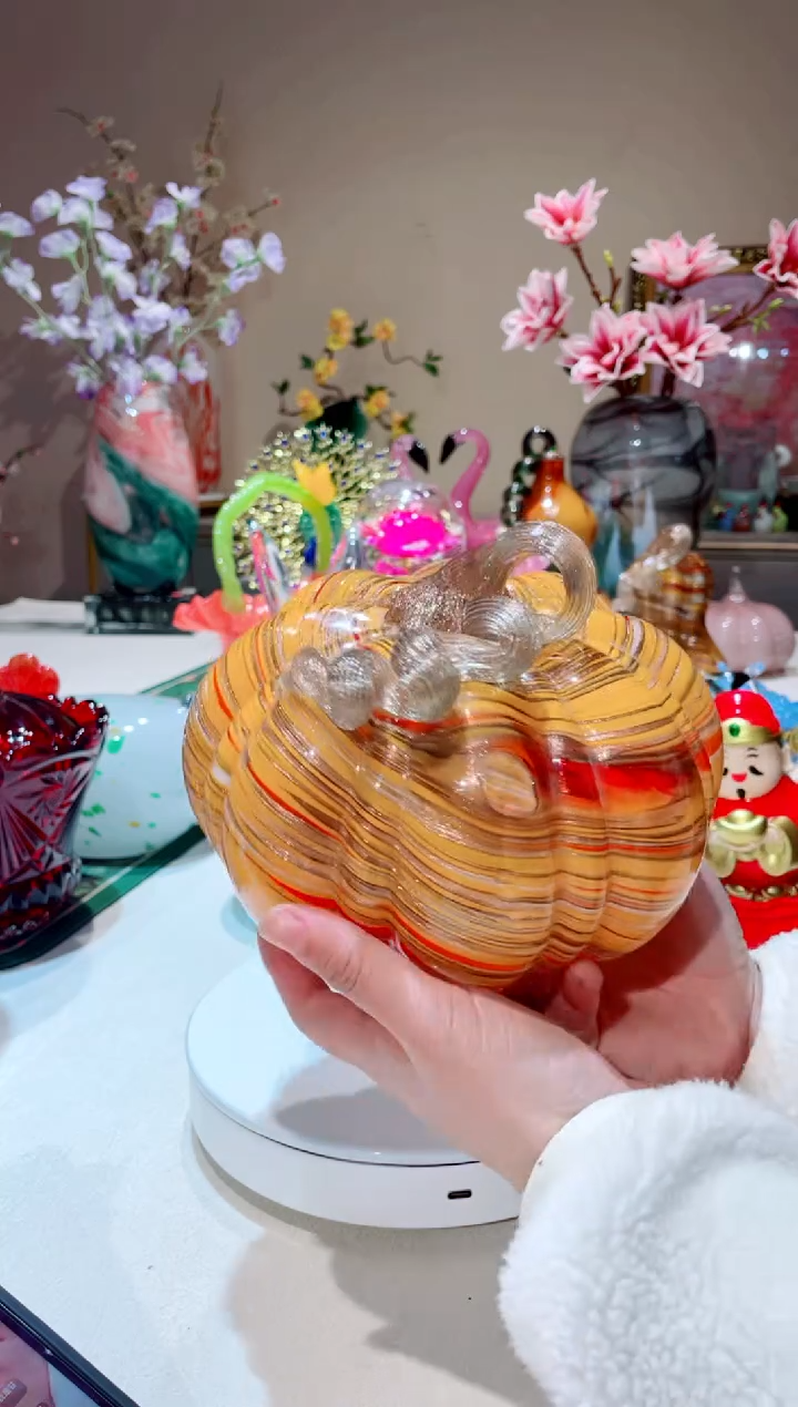 【闪购商品】琉璃手工艺品    橙色鎏金拉花大南瓜微瑕